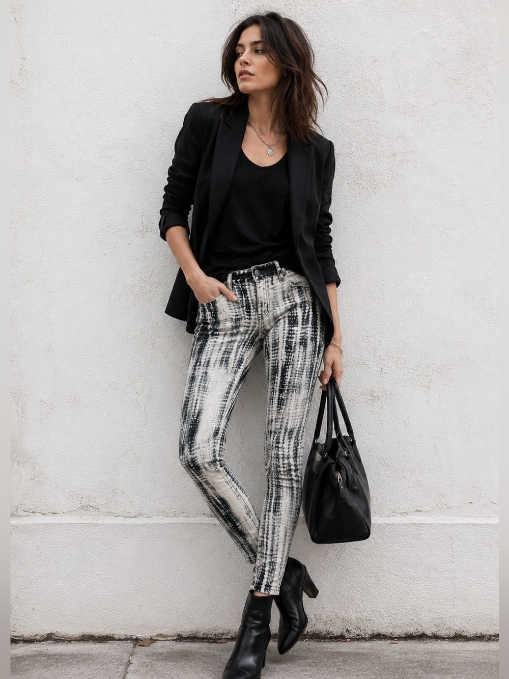 Maje Black and White Tie-Dye Skinny Jeans